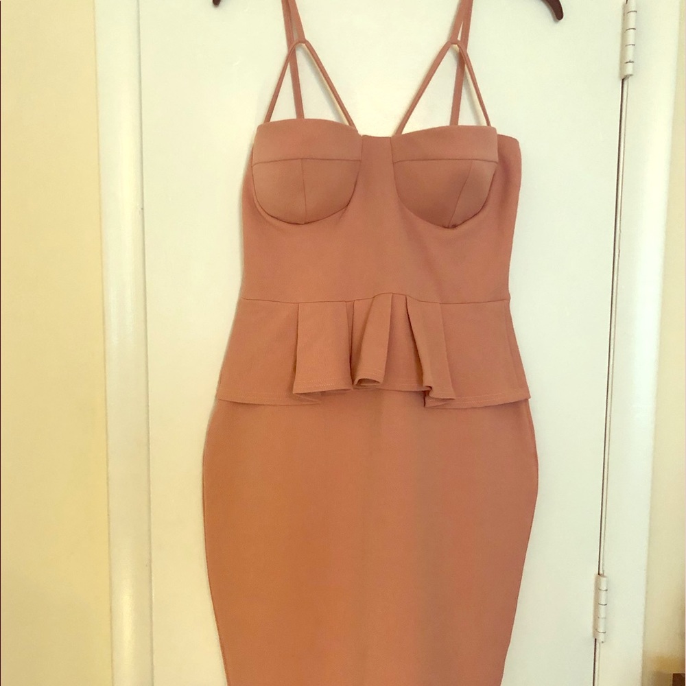 Peach Spaghetti Strap Peplum Dress